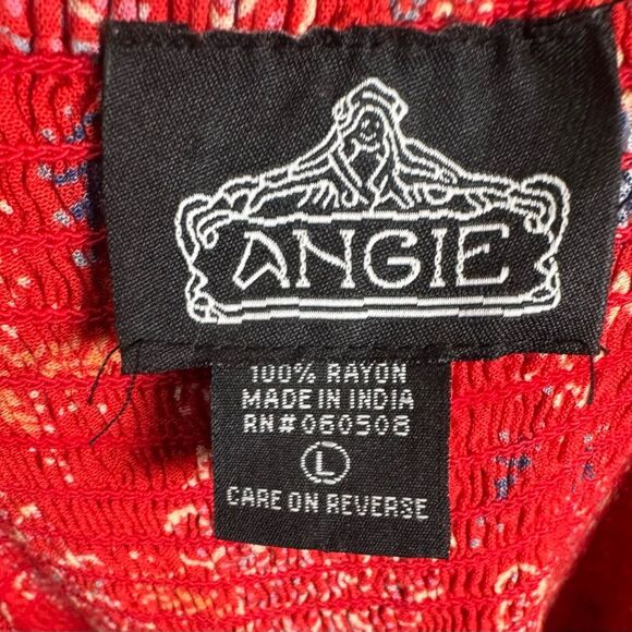 Angie blood orange puff sleeve smocked tiered midi dress size large - Picture 8 of 9